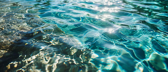 Fototapeta na wymiar Sunlight dances on the rippling turquoise waters of a serene pool