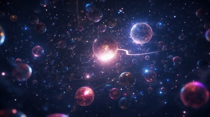 Starry galaxy with planets orbiting and shooting stars, evoking a sense of wonder and the vastness of the universe