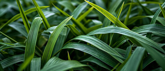 Obraz premium Close-up of fresh green narrow leaves, creating a textured