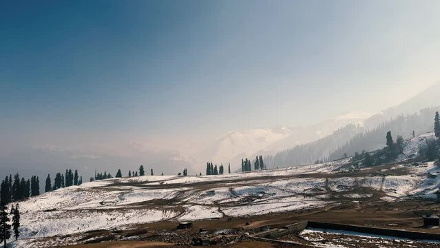 snowy winter landscape in the mountains of Gulmarg, Kashmir, India