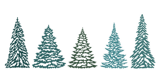 Set of snowy Christmas trees, Christmas tree, cut file, Tree, forest, nature, fir tree, Tree shape