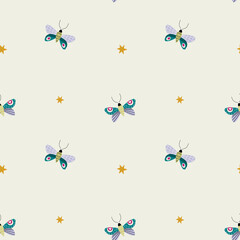 Seamless pattern of flying butterflies. Vector illustration in vintage style on white background.