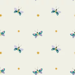 Fotobehang Seamless pattern of flying butterflies. Vector illustration in vintage style on white background. © Anastasia