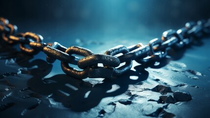 Symbolic image of a broken chain, representing the evaluation and breaking free from limiting beliefs and patterns - obrazy, fototapety, plakaty