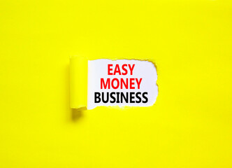Easy money business symbol. Concept words Easy money business on beautiful white paper. Beautiful yellow paper background. Easy money business concept. Copy space.
