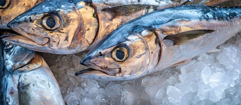Raw bonito fish photo in market.