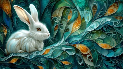 Stained glass window background with colorful rabbit abstract. - obrazy, fototapety, plakaty