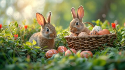Fototapeta na wymiar easter rabbit and easter eggs.