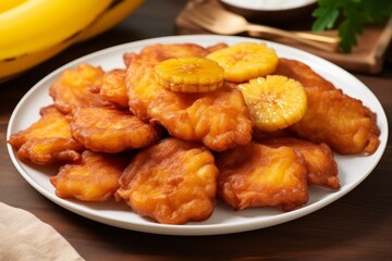 A plate of golden brown banana fritters