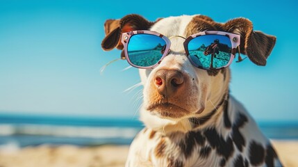 dog with sunglasses on the beach generative ai