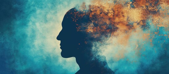 Silhouette of head with troubled mind, Mental well-being - obrazy, fototapety, plakaty