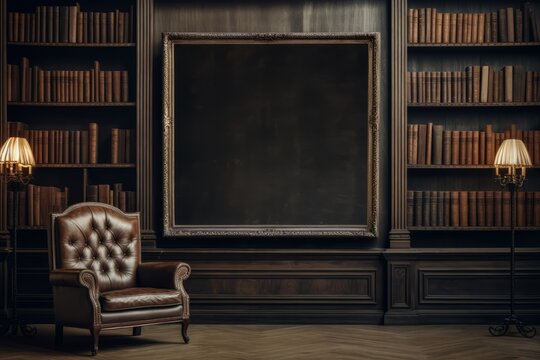 Empty frame mock-up in a vintage library