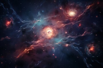 Ethereal 3D cosmos with galaxies, nebulae, and twinkling stars