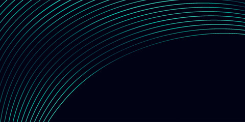 Futuristic abstract dark blue horizontal banner background. Glowing blue circle lines design. Swirl circular lines element. Future technology concept. Space for your text.