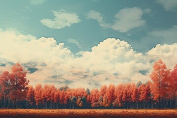 Fototapeta premium Peaceful sky background over a serene forest with vibrant fall foliage