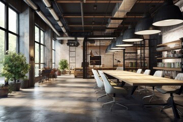 Welcoming co-working space with a blend of natural and industrial textures