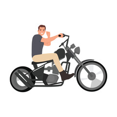 Young man riding a motorcycle. Flat vector illustration isolated on white background
