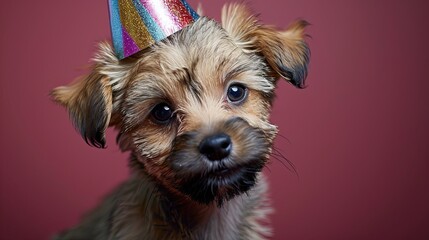 Puppy with birthday hat generative ai