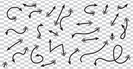 Hand drawn arrows collection Set simple flat arrows isolated on white background. Arrow mark icons and arrow paint. Stock vector