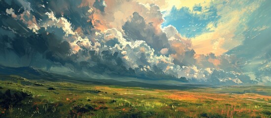Obraz premium Quickly through beautiful landscape with dramatic skies