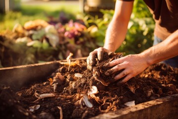 A close up of hands assembling a home composting system, reducing organic waste and its impact on ozone health