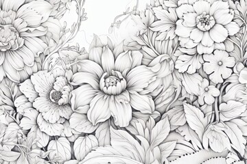 A printable coloring page featuring intricate floral patterns
