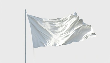 Blank white flag on pole - minimalistic symbol of peace and neutral ground.