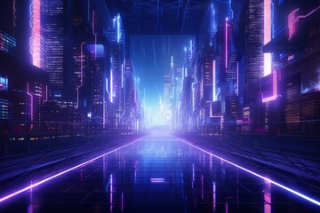 Abstract cyberpunk backdrop blending neon lights and futuristic textures - obrazy, fototapety, plakaty