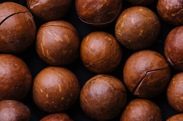 Macadamia nuts close up. Macadamia nuts background.