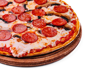 Pepperoni pizza with sausage white background