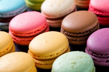 Assorted Many colorful macarons. Food dessert. Generate Ai