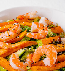 Poke bowl with prawn with sweet potato