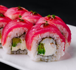 Sushi roll Maguro with tuna and shrimp