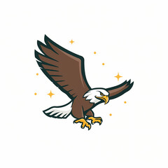 Obraz premium Flat Logo of Eager Eagle Soaring in the Sky Cartoon.