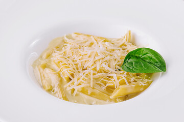 Penne Pasta with Parmesan in White Plate