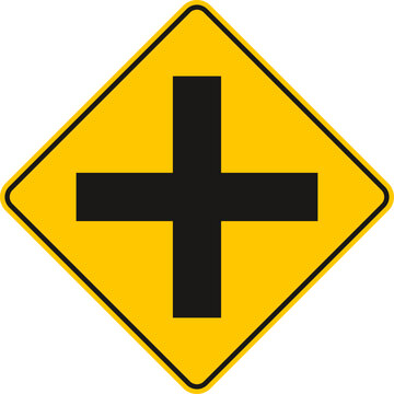 4-way Intersection ahead,Traffic Sign , Vector, symbol, transport icon