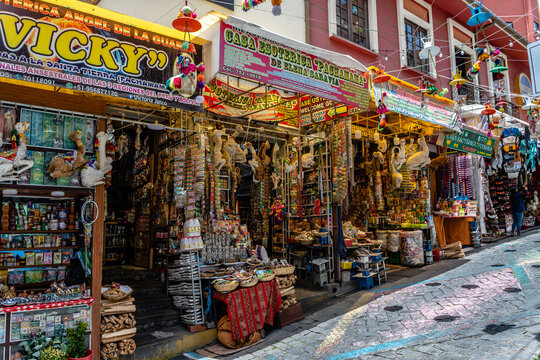 la paz, bolivia. 1st november, 2022: colorful street of bolivia old town
