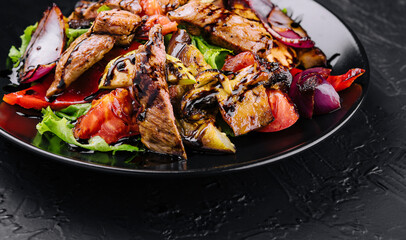 Vegetable and beef salad in a plate