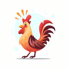 Flat Logo of Radiant Rooster Crowing at Dawn Cartoon.