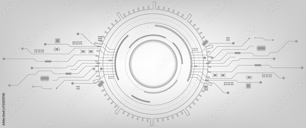 Fototapete grey white abstract technology background with various technology elements hi-tech communication con