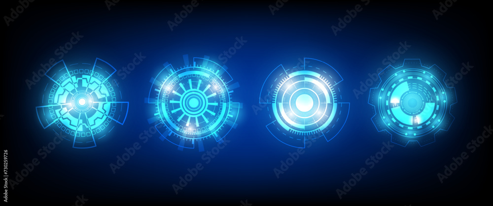 Poster set of glowing hud rounds for your design. futuristic circle. virtual graphic. dashboard display. sc