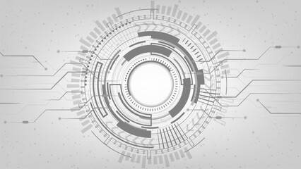 Grey white Abstract technology background with various technology elements Hi-tech communication concept innovation background Circle space for your text.  Structure pattern technology backdrop.