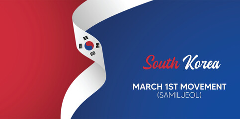 South Korea March 1st Movement (Samiljeol) flag ribbon vector poster