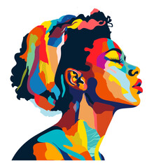 beautiful african american woman with hair  vector illustration isolated transparent background, cut out or cutout t-shirt design