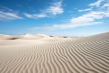 Coastal sand dunes sculpted by the wind against a clear sky