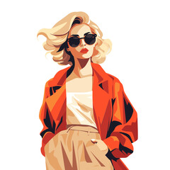 woman wearing sunglasses and jacket  vector illustration isolated transparent background, cut out or cutout t-shirt design