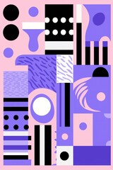 A Lilac poster featuring various abstract design elements, in the style of pop art