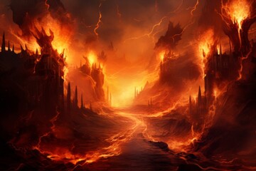 Destructive fire background with flames consuming everything in their path