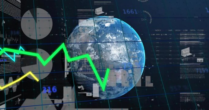 Animation of financial data processing over globe