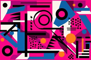 A Magenta poster featuring various abstract design elements, in the style of pop art